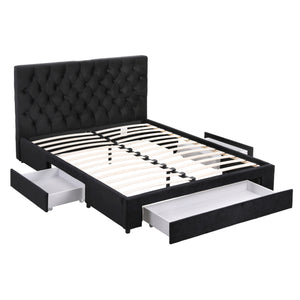 Queen Bed Frame | Upholstered Storage | 3 Drawers | USB + Type-C Charging