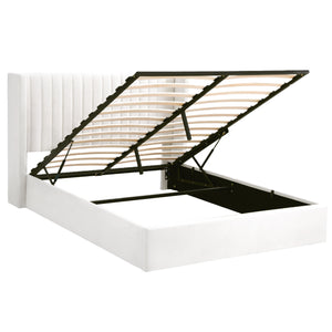 Double Bed Frame | Gas Lift Storage | USB & Type-C Ports | Velvet Upholstery | White