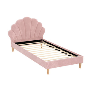 Artiss Bed Frame | King Single | Scallop Headboard | Pink Velvet