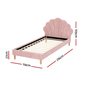 Artiss Bed Frame | King Single | Scallop Headboard | Pink Velvet