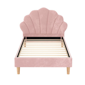 Artiss Bed Frame | King Single | Scallop Headboard | Pink Velvet