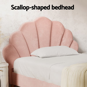 Artiss Bed Frame | King Single | Scallop Headboard | Pink Velvet