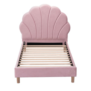 Artiss Single Bed Frame Scallop Upholstered Headboard Pink Velvet Platform Base Support up to 180kg