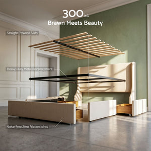 King Bed Frame | Wingback Headboard & 3 Storage Drawers