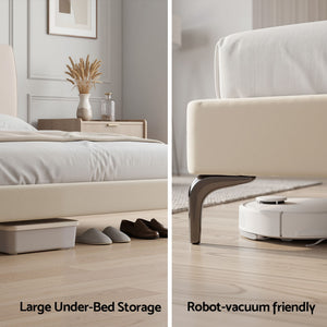Queen Bed Frame | Upholstered Platform Base with Tufted Headboard