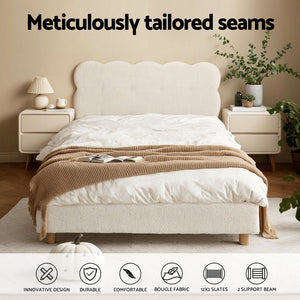 King Single Bed Frame | Cloud Boucle Headboard | Platform Base | White