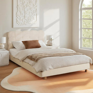 King Single Bed Frame | Cloud Boucle Headboard | Platform Base | White