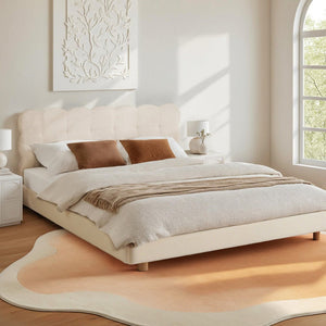 Queen Bed Frame | Cloud Boucle Headboard | Platform Base | White