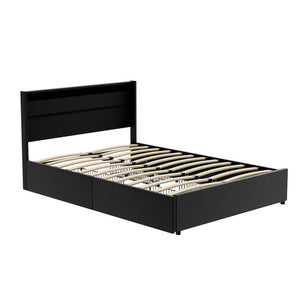Bed Frame | Double Size | LED Lighting | 4 Drawers | Black | DUNN