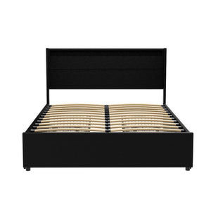 Bed Frame | Double Size | LED Lighting | 4 Drawers | Black | DUNN