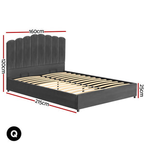 Artiss Bed Frame | Double Size | Velvet Grey | FION