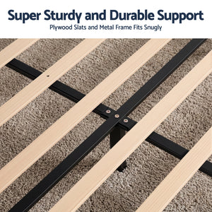 Queen Bed Frame | Upholstered Platform | Geometric Headboard | Black Velvet