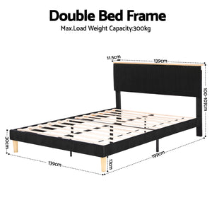 Double Bed Frame | Adjustable Headboard | Mood Lighting | Black Velvet