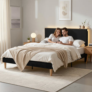 Double Bed Frame | Adjustable Headboard | Mood Lighting | Black Velvet