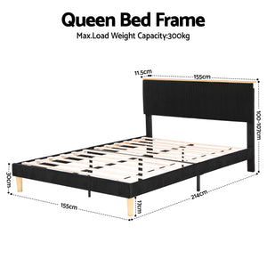 Queen Bed Frame | Adjustable Headboard | Mood Lighting | Black Velvet