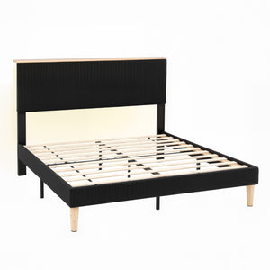 Queen Bed Frame | Adjustable Headboard | Mood Lighting | Black Velvet