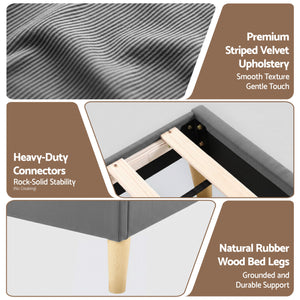 Queen Bed Frame | Adjustable Headboard | Mood Lighting | Grey Velvet