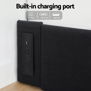 Double Bed Frame | Storage Drawers | RGB Lights | Charging Station | Upholstered