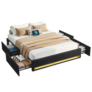 Double Bed Frame | Storage Drawers | RGB Lights | Charging Station | Upholstered