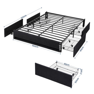 Queen Bed Frame | Storage Drawers | RGB Lights | Charging Station | Upholstered