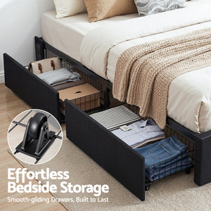 Queen Bed Frame | Storage Drawers | RGB Lights | Charging Station | Upholstered