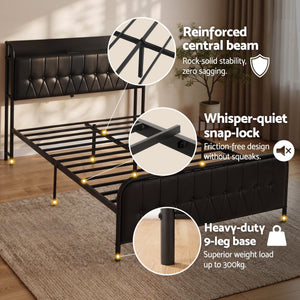 Artiss Double Bed Frame with Storage Headboard SAA Certified Charging Station