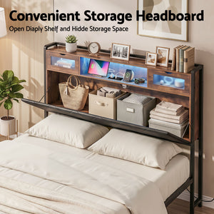 Double Bed Frame | LED Storage Headboard with USB & AC Outlets