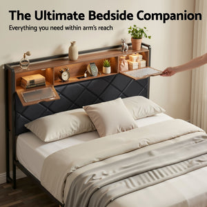 Double Bed Frame | LED Storage Headboard with USB & AC Outlets
