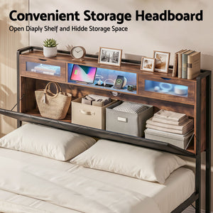 King Bed Frame | LED Lights, Storage Headboard & Charging Station