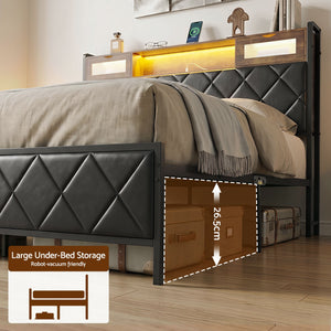King Bed Frame | LED Lights, Storage Headboard & Charging Station
