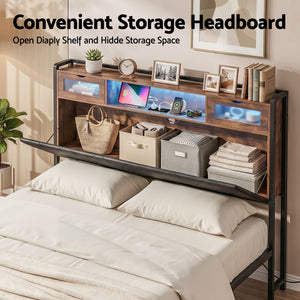 Queen Bed Frame | LED Lights, Storage Headboard & Charging Station