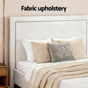 Queen Bed Frame | Fabric Headboard | Metal Platform Base | Grey Beige