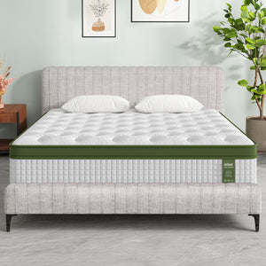 Queen Bed Frame + Pocket Coil Mattress Set | Linen Upholstered Platform Base