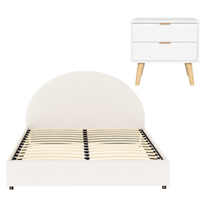 Queen Bed Frame & Bedside Table Set | Gas Lift Storage | Boucle Upholstered