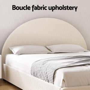 Queen Bed Frame & Bedside Table Set | Gas Lift Storage | Boucle Upholstered