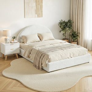 Queen Bed Frame & Bedside Table Set | Gas Lift Storage | Boucle Upholstered