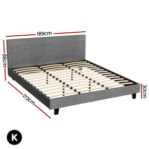 King Bed Frame + Hybrid Mattress Set | Medium Firm | Linen Upholstered | Grey