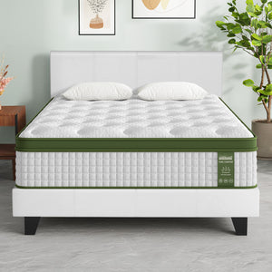 Queen Bed Frame + Hybrid Mattress Set | Leather Frame | Medium | White