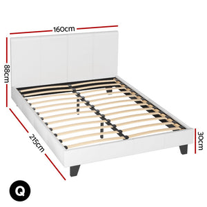 Queen Bed Frame + Hybrid Mattress Set | Leather Frame | Medium | White
