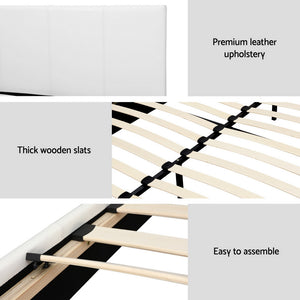 Queen Bed Frame + Hybrid Mattress Set | Leather Frame | Medium | White