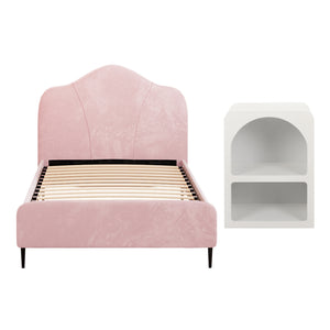 King Single Storage Bed Frame | Velvet | Includes Bedside Table | Pink
