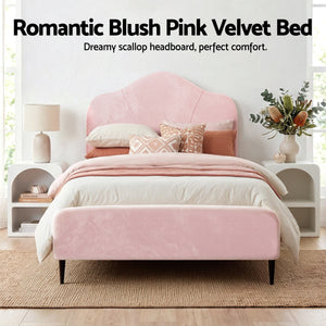 King Single Storage Bed Frame | Velvet | Includes Bedside Table | Pink