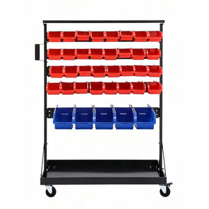 Storage Bins Rack | 74 Bins | Double Sided | Mobile Workshop Organiser