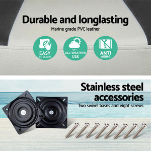 Folding Boat Seats with Pedestals 2 Pack | Low Back | 34–46cm Adjustable | Charcoal