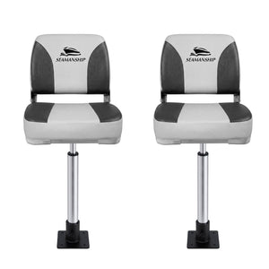 Folding Boat Seats with Pedestals 2 Pack | Low Back | 55–75cm Adjustable | Charcoal