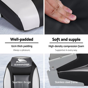 Folding Boat Seats with Pedestals 2 Pack | High Back | 34–46cm Adjustable | Black