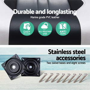 Folding Boat Seats with Pedestals 2 Pack | High Back | 34–46cm Adjustable | Black