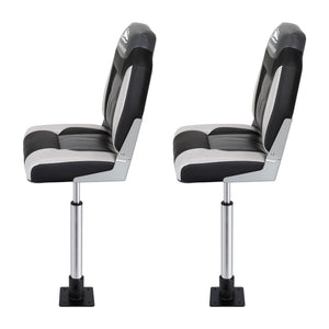 Folding Boat Seats with Pedestals 2 Pack | High Back | 55–75cm Adjustable | Black