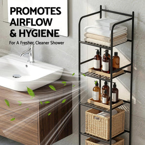 Corner Shower Caddy | 5 Tier | Floor Standing Bathroom Organiser | Black