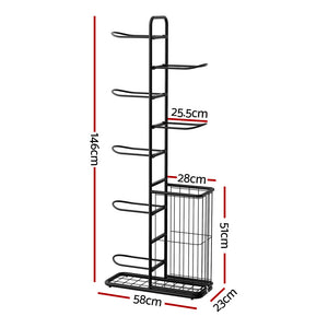 Ball Storage Rack 7-Tier | Sports Equipment Organiser with Basket | Garage & Gym | Black